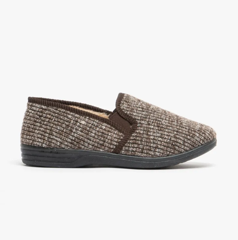 Zedzzz KEITH Mens Textured Knit Full Slippers Brown sold by Shuperb