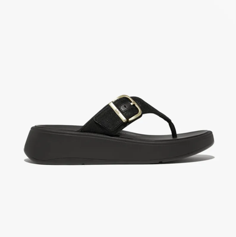 FitFlop F-MODE BUCKLE SHIMMERLUX FLATFORM Womens Toe Post Black sold by Shuperb