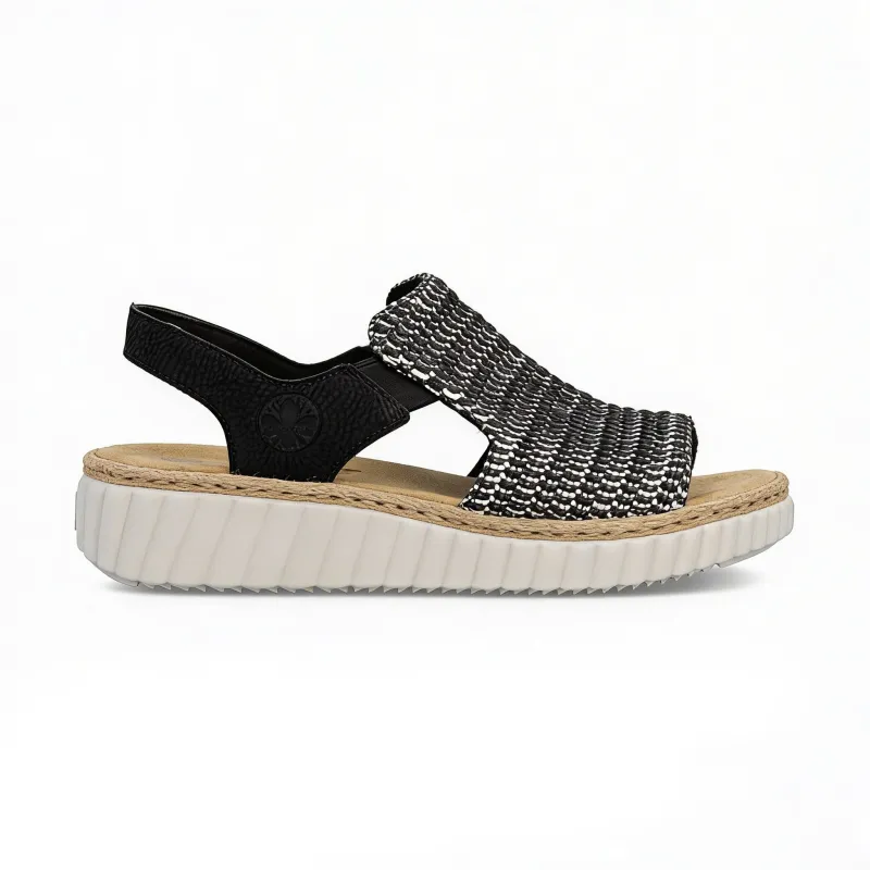 Rieker RACHEL Womens Wedge Sandals Black made by Rieker
