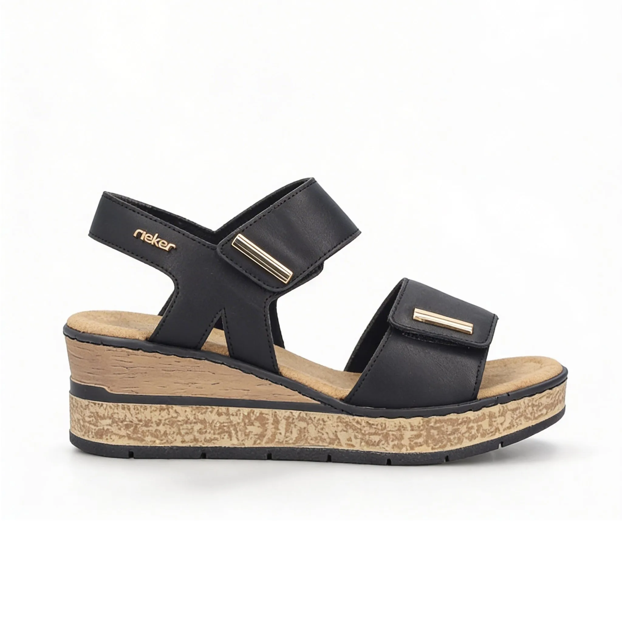 Rieker ROSE Womens Wedge Sandals Black sold by Shuperb