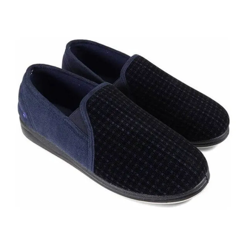 Padders ALBERT Mens (G Fit) Moccasin Slippers Navy Check made by Shuperb