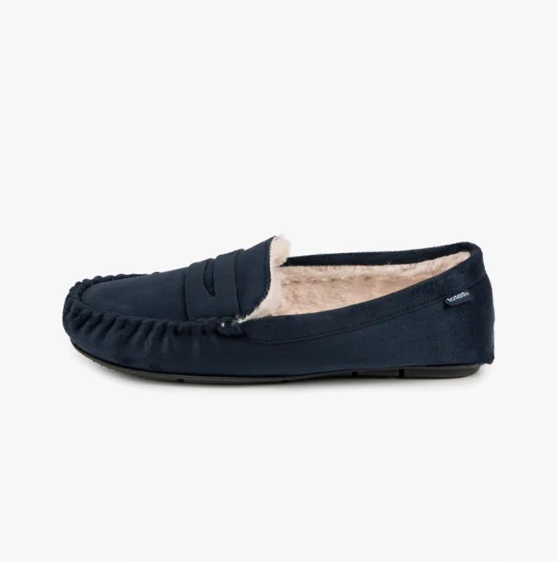 Totes Toasties SUEDETTE Moccasin Slippers Mens Navy made by Shuperb