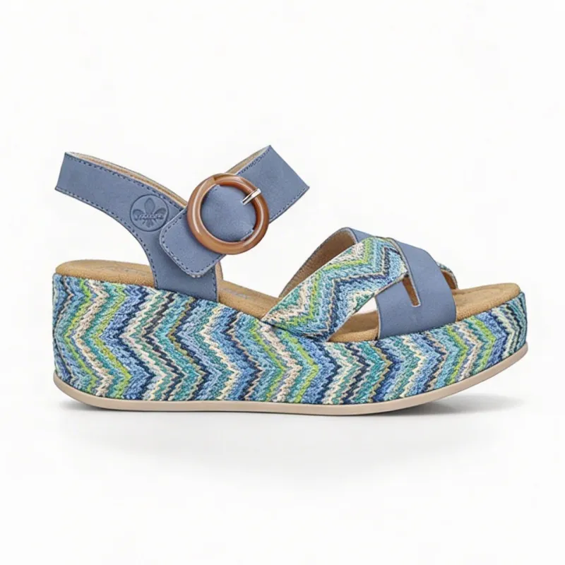 Rieker 69469 Womens Ankle Strap Sandals Blue made by Rieker