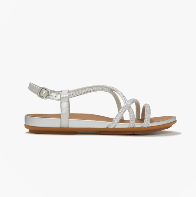 FitFlop GRACIE CRYSTAL Womens Cross Strap Sandals Silver made by Fitflop