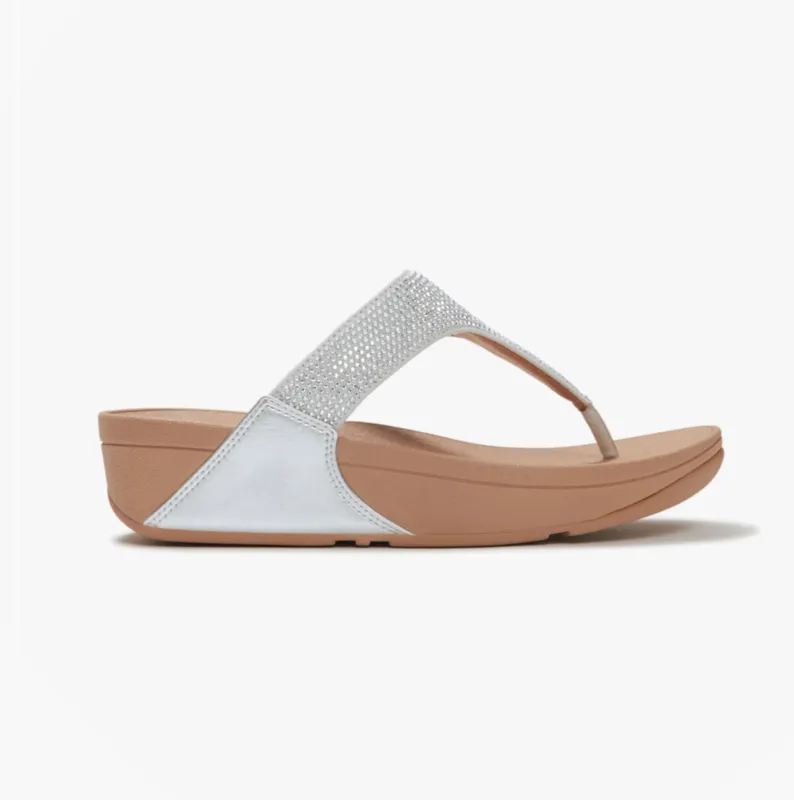FitFlop LULU CRYSTAL EMBELLISHED Womens Toe-Post Sandals Steeled Silver made by Fitflop