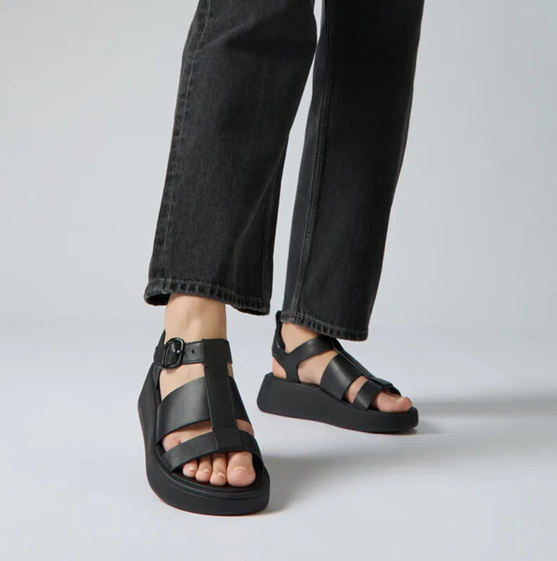 FitFlop F-MODE LEATHER Womens Ankle Strap Sandals Black made by Fitflop