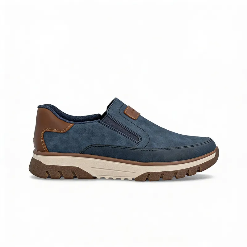 Rieker B9350 Mens Slip-On Trainers Blue made by Rieker