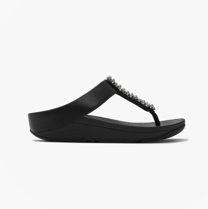 FitFlop FINO PEARLS AND CRYSTAL Womens Toe-Post Sandals Black made by Fitflop
