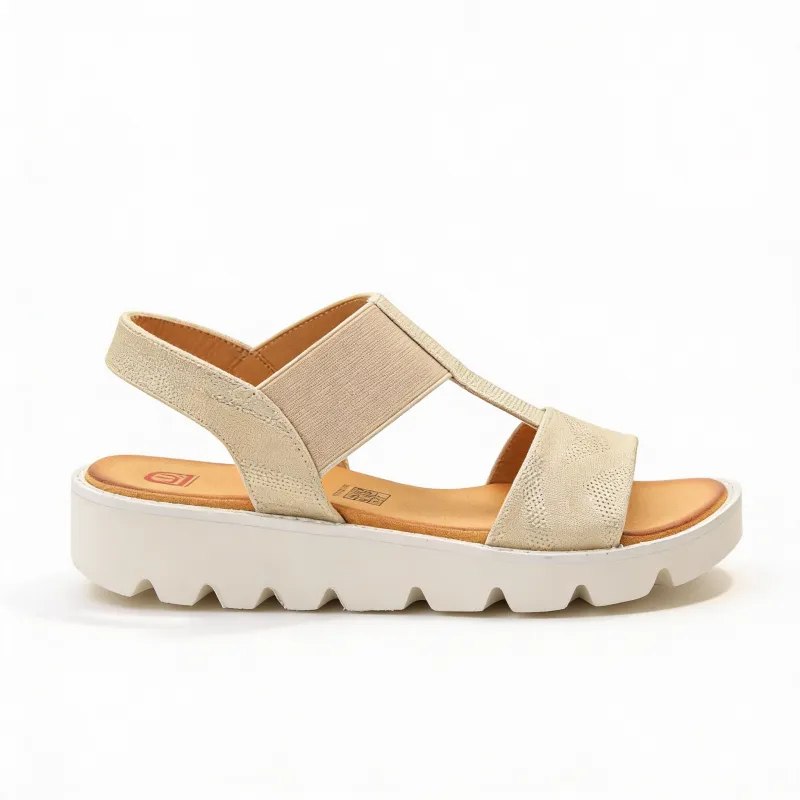Heavenly Feet RITZ SHIMMER Womens Slingback Sandals Beige/Gold made by Shuperb