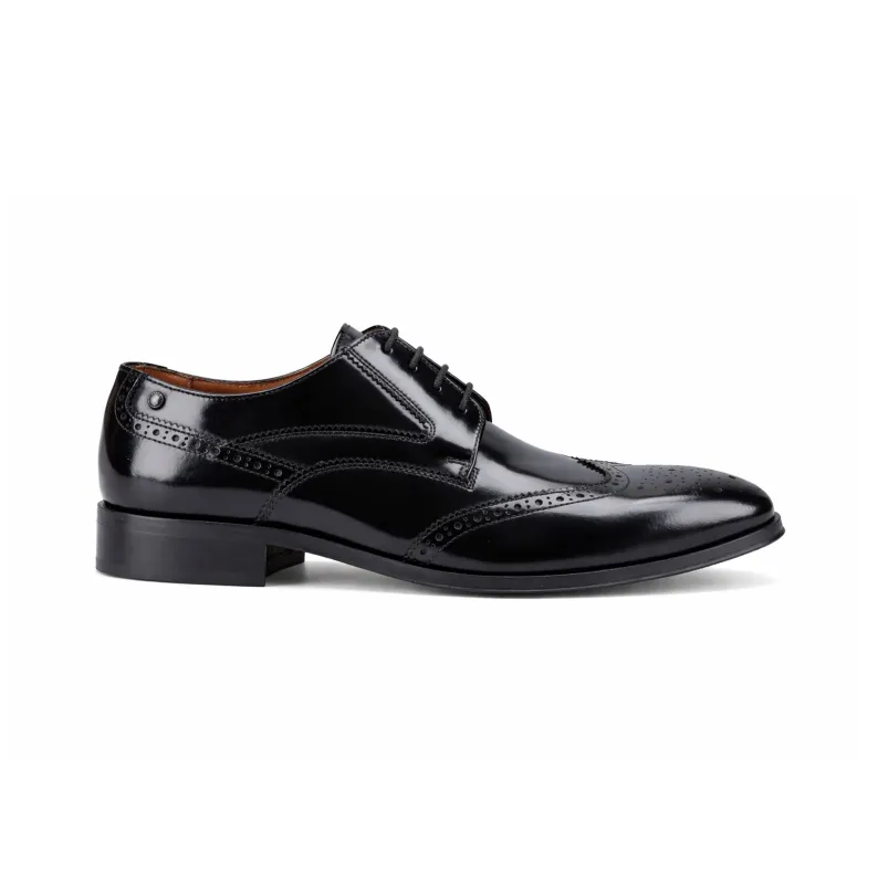 Base London STEEPLE Mens Derby Brogue Shoes Hi-Shine Black made by Base London