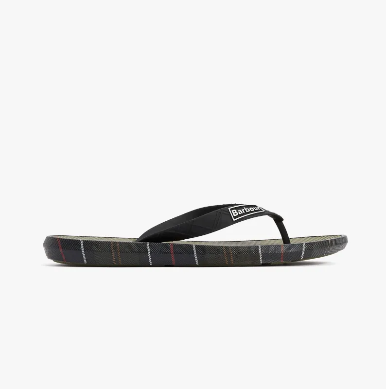 Barbour OAKDALE Mens Toe-Post Sandals Olive/Classic Tartan made by Barbour