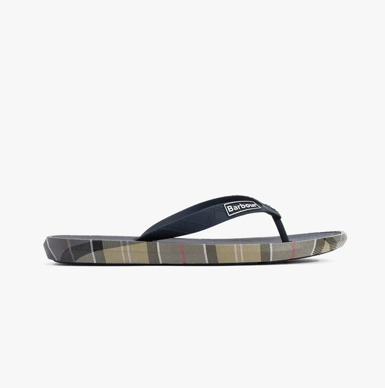 Barbour OAKDALE Mens Toe-Post Sandals Navy/Dress Tartan made by Barbour