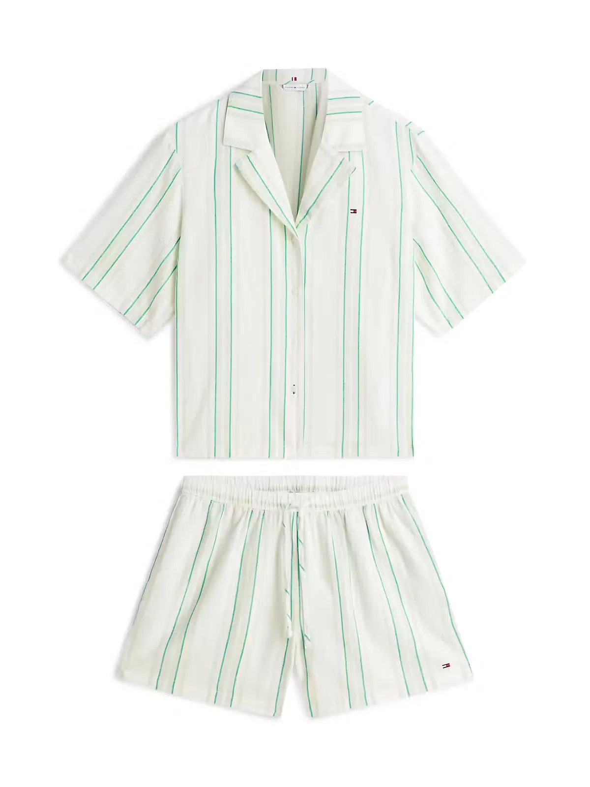 Tommy Hilfiger SS SHIRT LINEN PJ Short Set Womens Pyjama Set Tennis Court Stripe Green sold by Shuperb