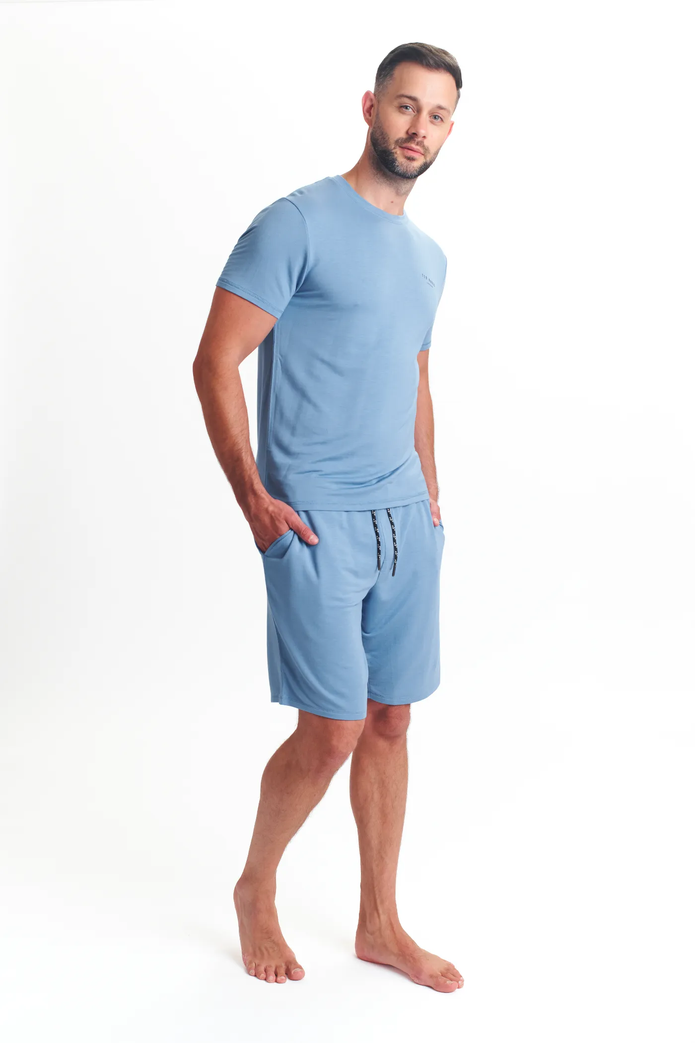 Modal T Shirt And Short Set Mens Loungewear Riviera Blue sold by Shuperb product image thumbnail 2