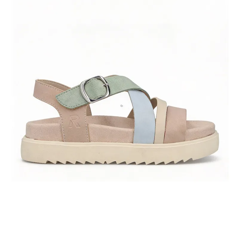 Rieker V5663 Womens Ankle Strap Sandals Beige Multi made by Rieker