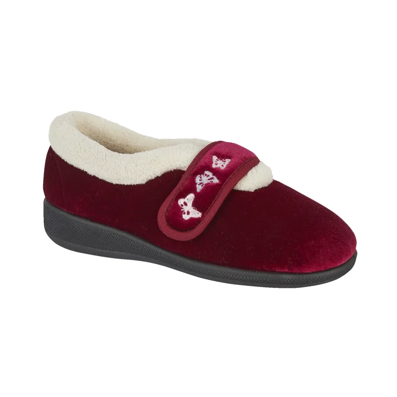 Jo & Joe MATILDA Womens Touch Fasten Slippers Wine made by Shuperb