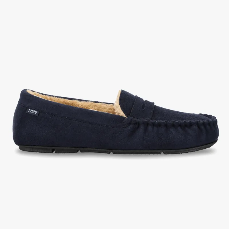 Totes Toasties SUEDETTE MOCCASIN SLIPPER Mens Moccasins Navy made by Shuperb