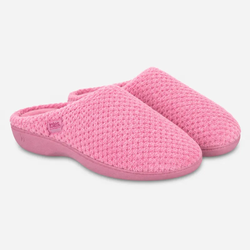 Totes Isotoner POPCORN TERRY MULE SLIPPERS Womens Mules Pink made by Shuperb