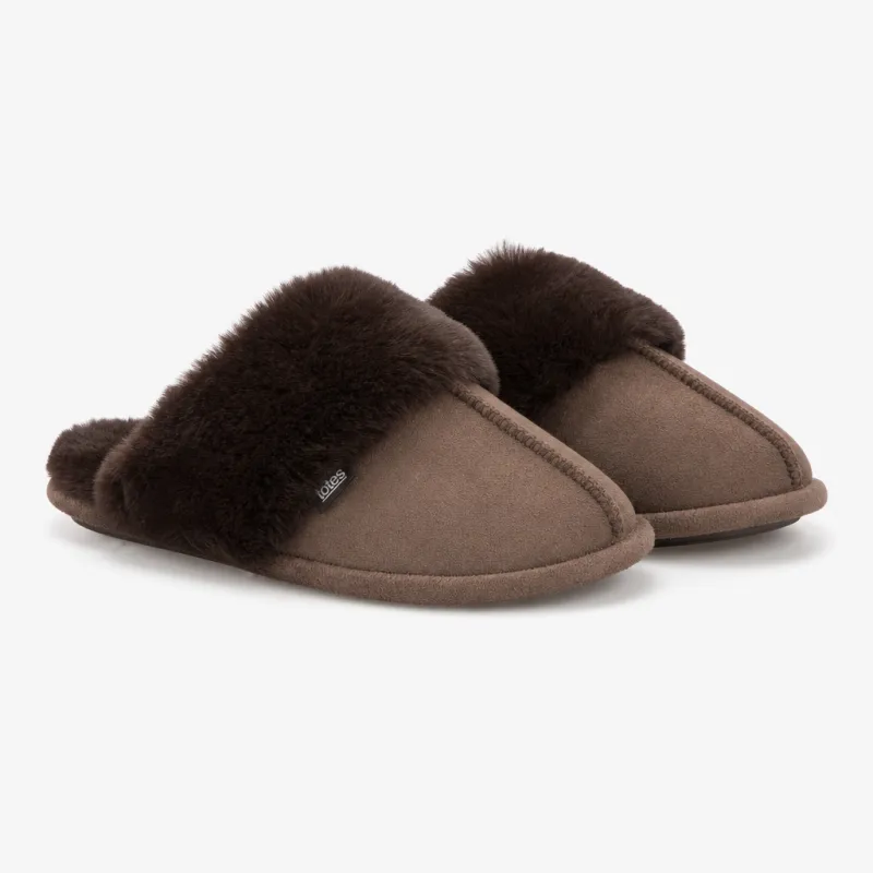 Totes Toasties VELOUR MULE SLIPPERS Womens Mules Chocolate made by Shuperb