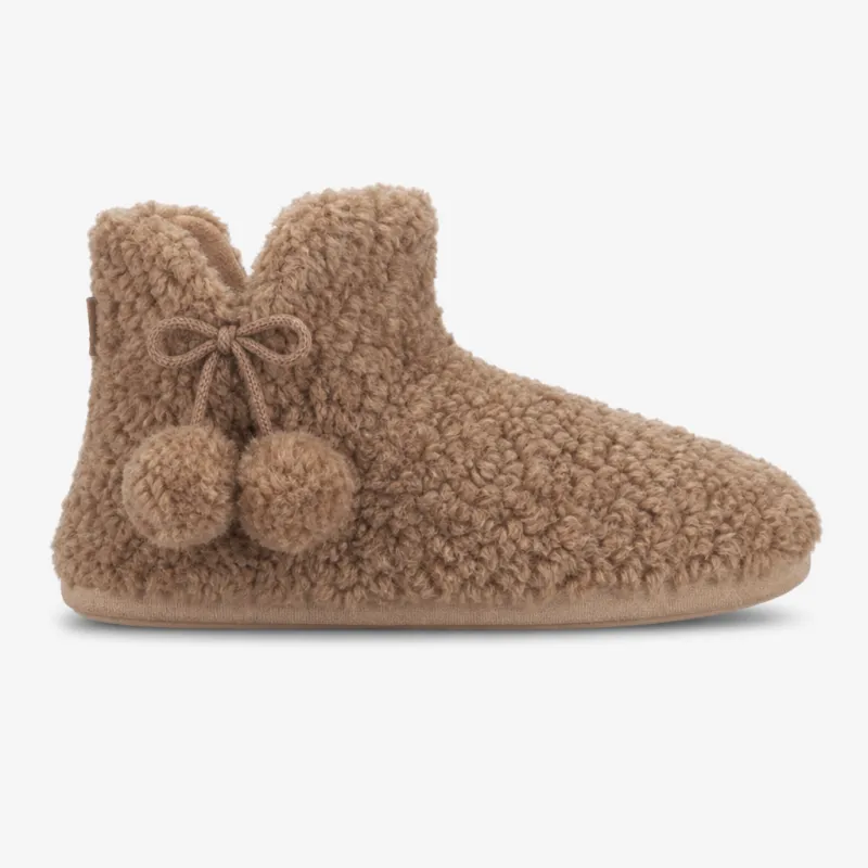 Totes Toasties TEXTURED FUR BOOTIE WITH POM POM Womens Slipper Boots Brown made by Shuperb