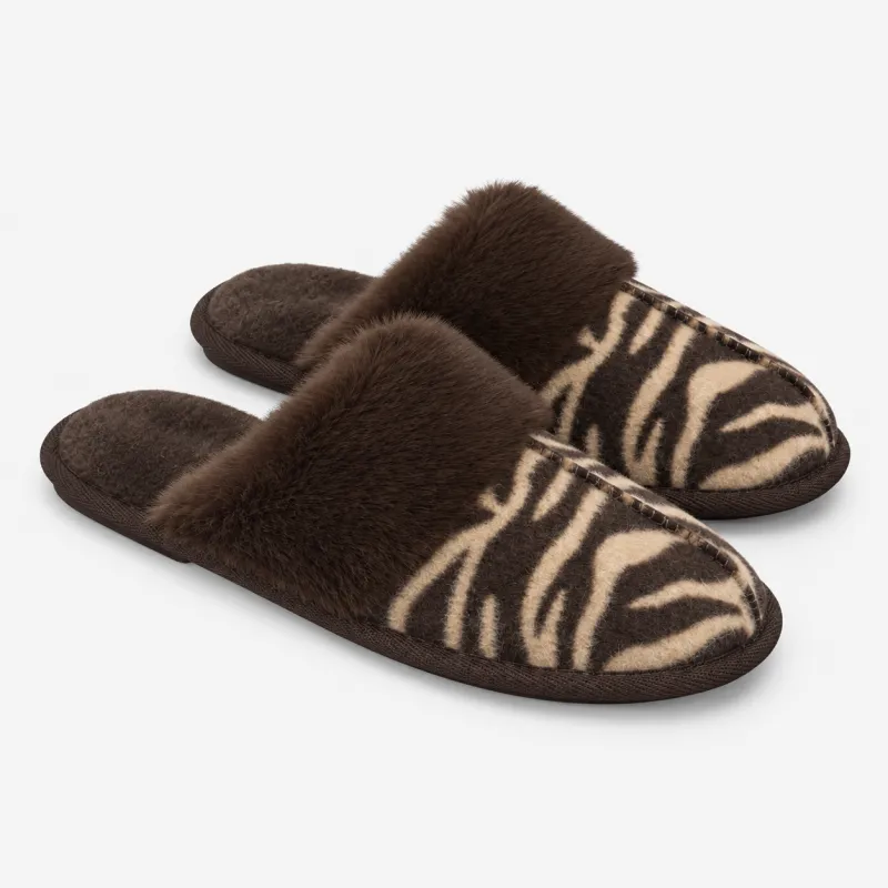 Totes Isotoner ANIMAL PRINT MULE SLIPPER Womens Mules Brown made by Shuperb