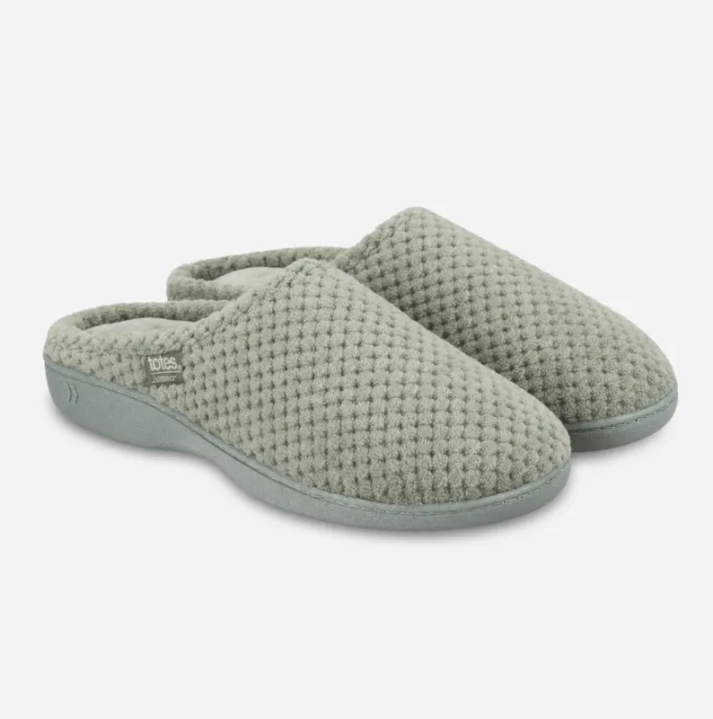 Totes Isotoner POPCORN TERRY MULE SLIPPER Womens Mules Sage made by Shuperb