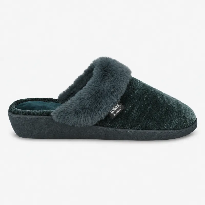 Totes Isotoner SPARKLE HEELED MULE SLIPPER Womens Mules Green made by Shuperb