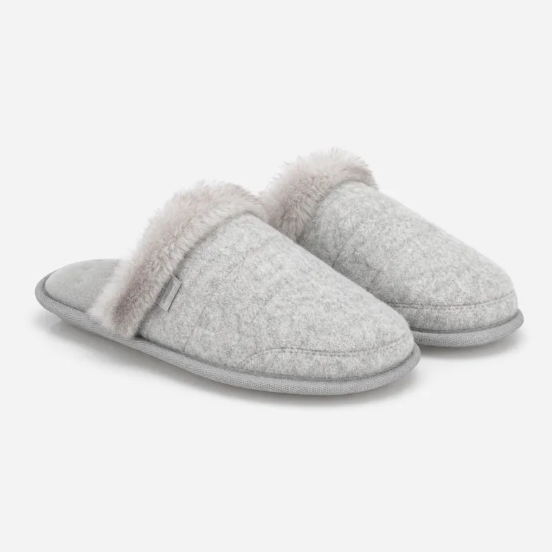 Totes Isotoner BRUSHED MARL MULE SLIPPERS WITH FUR CUFF Womens Mules Grey made by Shuperb