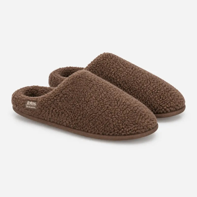 Totes Isotoner BORG SWEPT BACK MULE SLIPPER Womens Mules Brown made by Shuperb