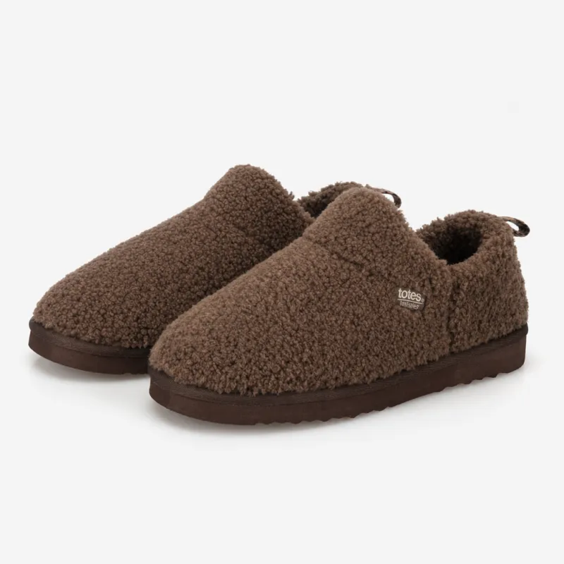 Totes Isotoner BORG BOOTIE WITH BACK TAPE DETAIL Womens Slipper Boots Brown made by Shuperb