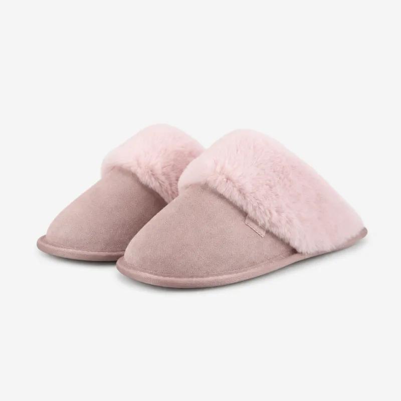 Totes Isotoner SUEDE MULE SLIPPER WITH FUR CUFF Womens Mules Pink made by Shuperb