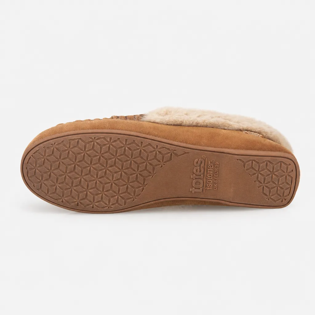Totes Isotoner FUR LINED SUEDE MOCCASIN SLIPPER WITH KEEPER TAB Womens Moccasins Tan sold by Shuperb product image thumbnail 5