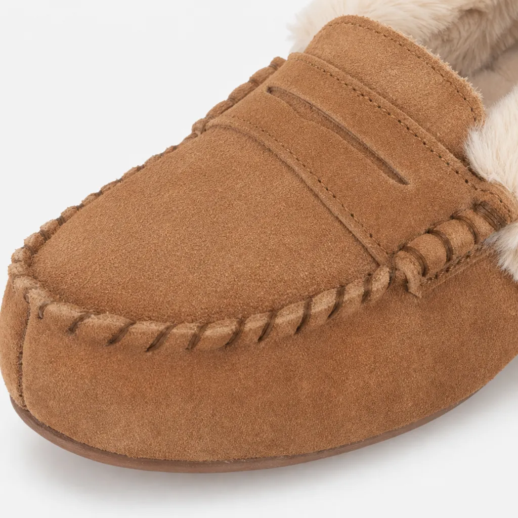 Totes Isotoner FUR LINED SUEDE MOCCASIN SLIPPER WITH KEEPER TAB Womens Moccasins Tan sold by Shuperb product image thumbnail 2