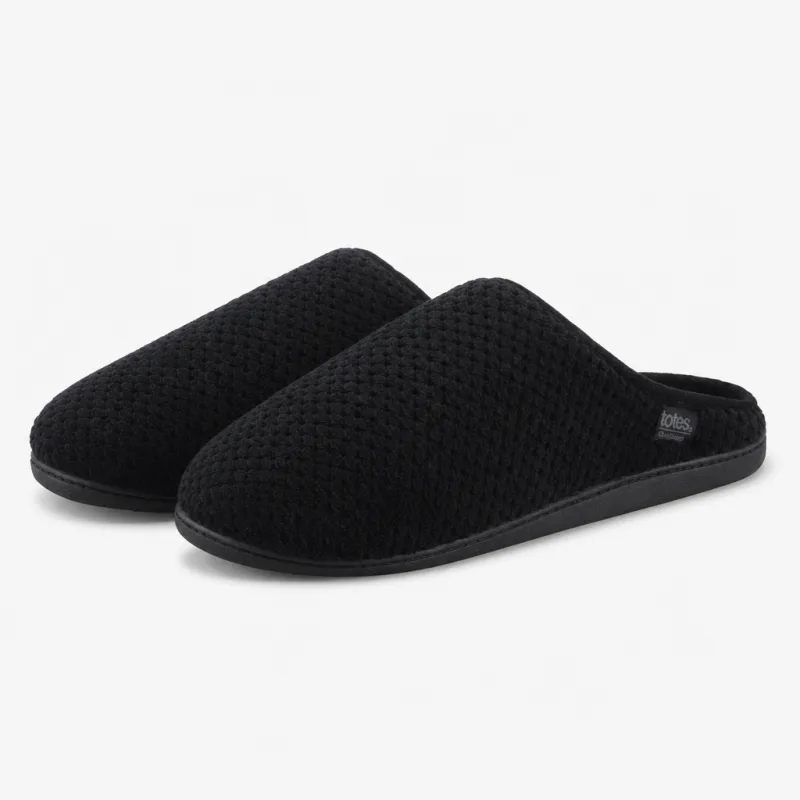 Totes Isotoner SWEPT BACK POPCORN MULE SLIPPER Mens Mules Black made by Shuperb