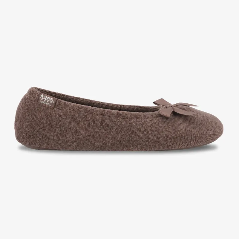 Totes Isotoner TERRY BALLERINA SLIPPER Womens Full Slippers Taupe made by Shuperb