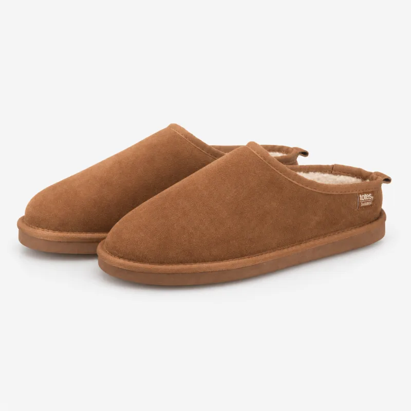 Totes Isotoner BORG LINED SUEDE MULE SLIPPER Mens Mules Tan made by Shuperb