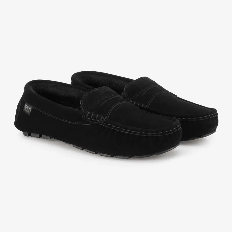 Totes Isotoner FUR LINED SUEDE MOCCASIN SLIPPER Mens Full Slippers Black made by Shuperb