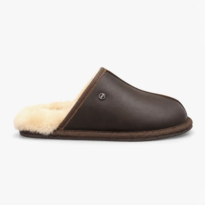 HOS Sheepskin EDWIN Mens Mules Brown Leather made by Shuperb