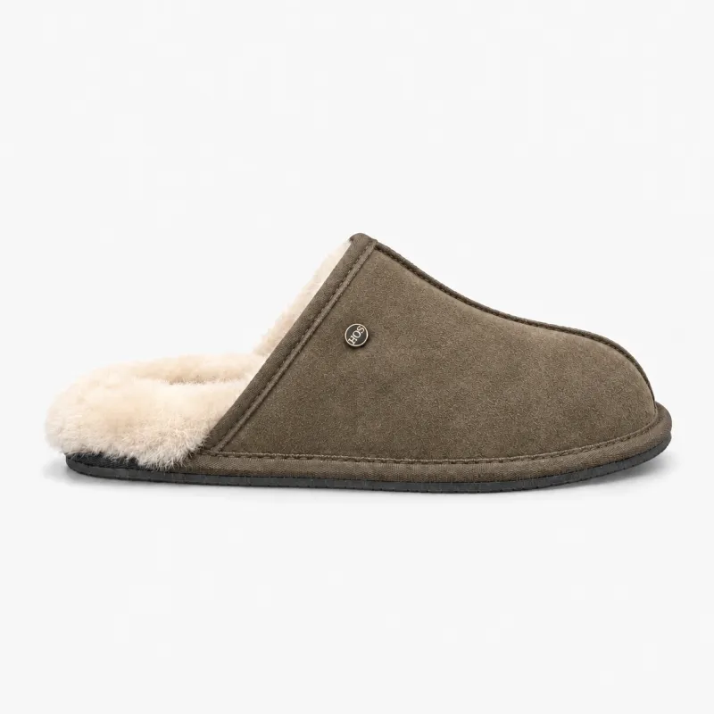 HOS Sheepskin EDWIN Mens Mules Olive made by Shuperb