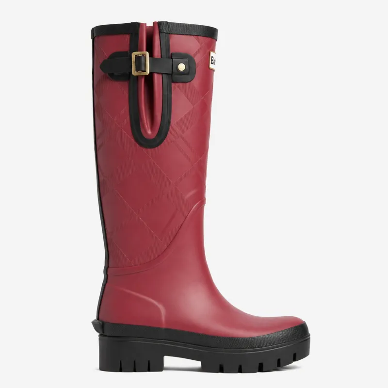 Barbour LEIGHTON TARTAN TALL Womens Wellingtons Cranberry Red made by Barbour