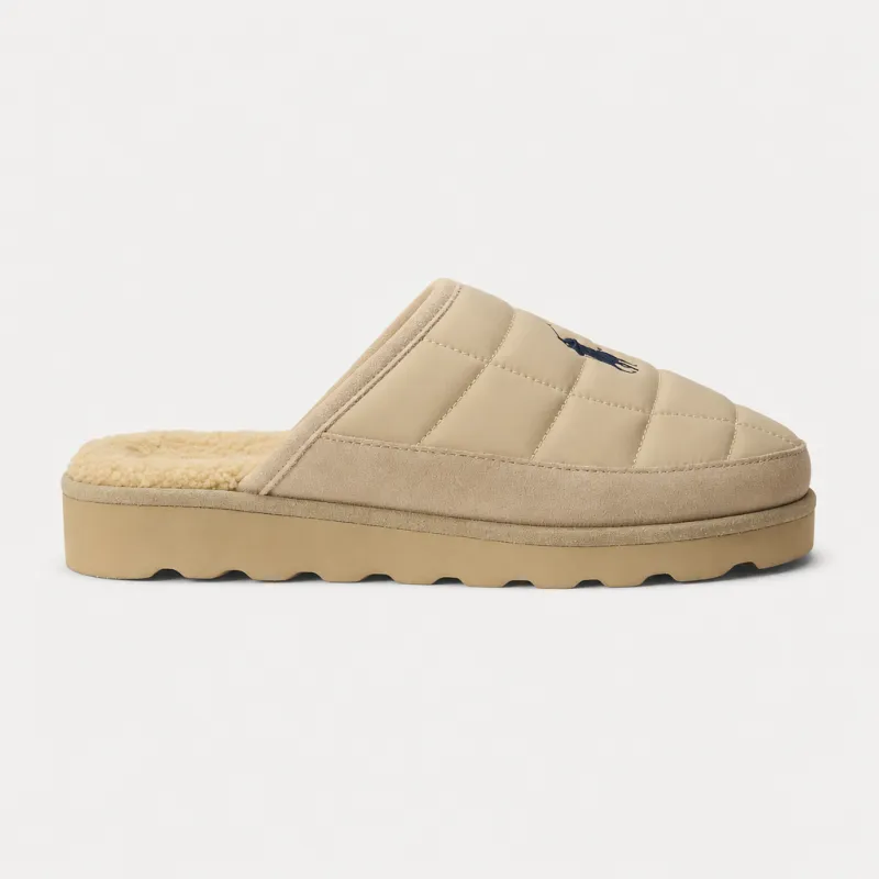 Polo Ralph Lauren READ SCFF II Mens Mules Khaki Nylon/Khaki Suede with Nav made by Polo by Ralph Lauren