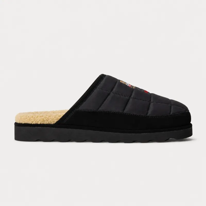 Polo Ralph Lauren READE SCF BR Mens Mules Black Nylon with Holiday Bear made by Polo by Ralph Lauren