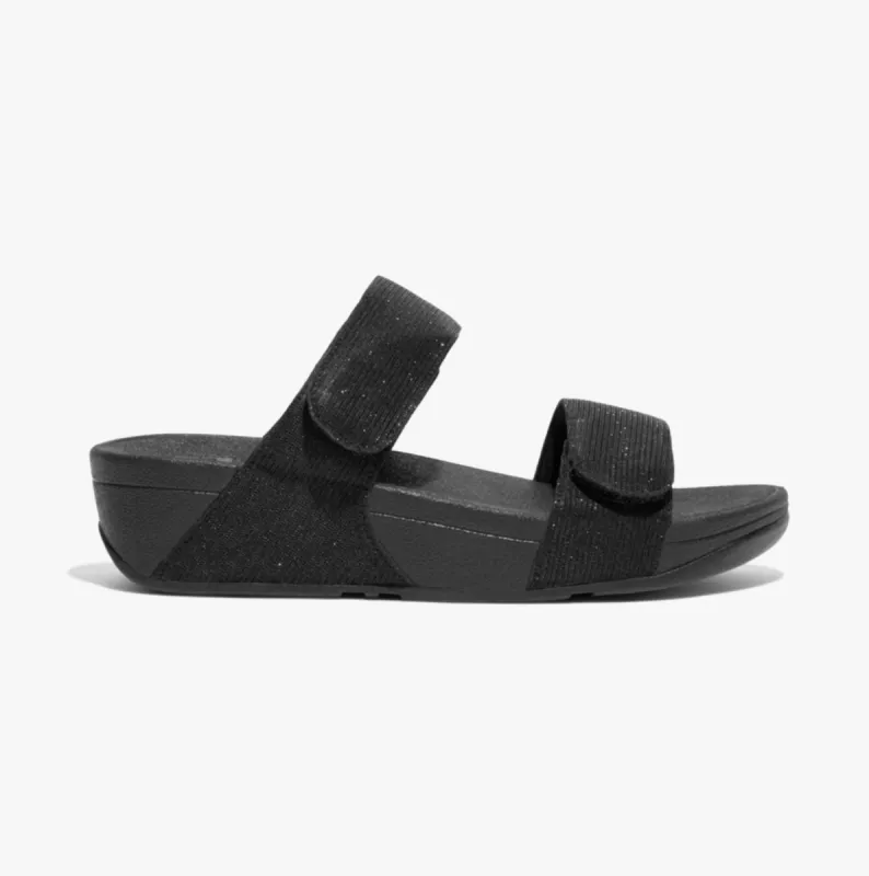 FitFlop LULU ADJUSTABLE SHIMMERLUX Womens Slides All Black sold by Shuperb