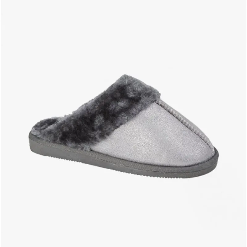 Sleepers JULIET Womens Fur Cuff Sparkle Mules Silver made by Sleepers