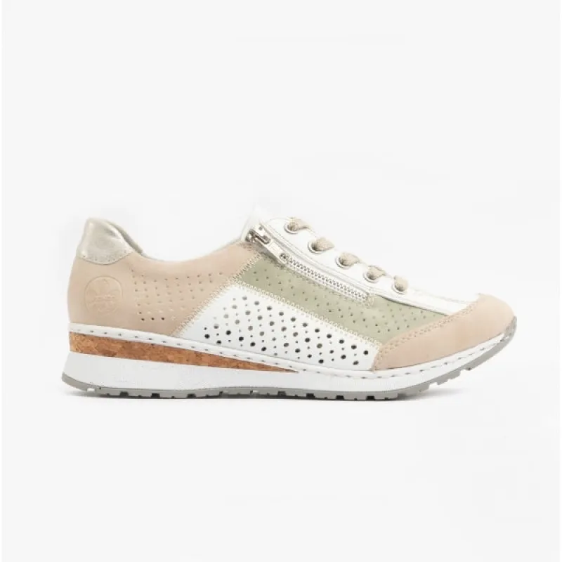 544G6-91 Ladies Lace-Up Trainers Beige Multi sold by Shuperb