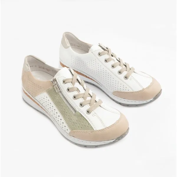 544G6-91 Ladies Lace-Up Trainers Beige Multi sold by Shuperb product image thumbnail 3