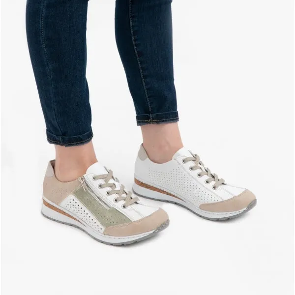 544G6-91 Ladies Lace-Up Trainers Beige Multi sold by Shuperb product image thumbnail 2