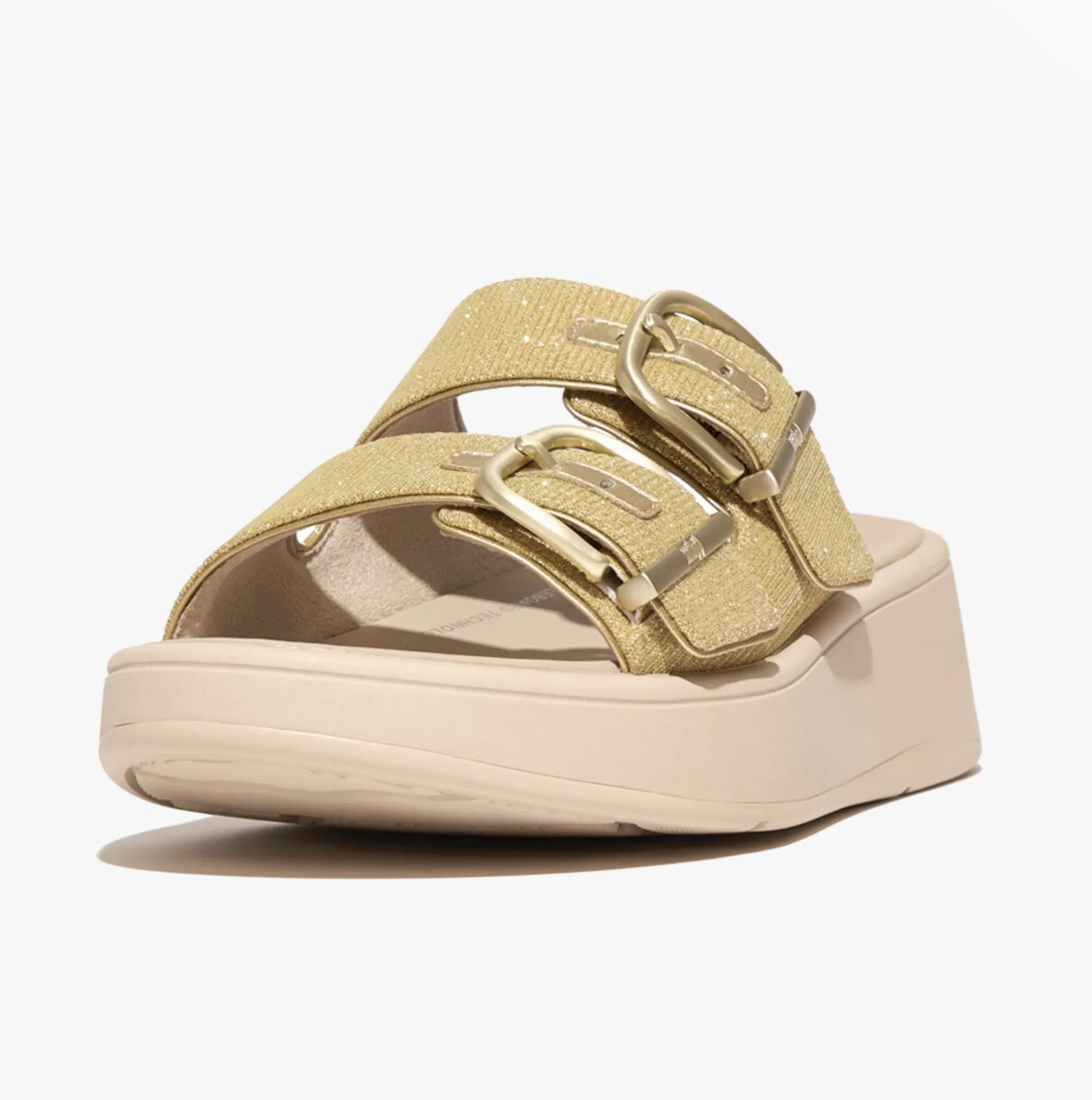 FitFlop F-MODE BUCKLE SHIMMERLUX FLATFORM TWO-BAR Womens Slides Platino sold by Shuperb product image thumbnail 3