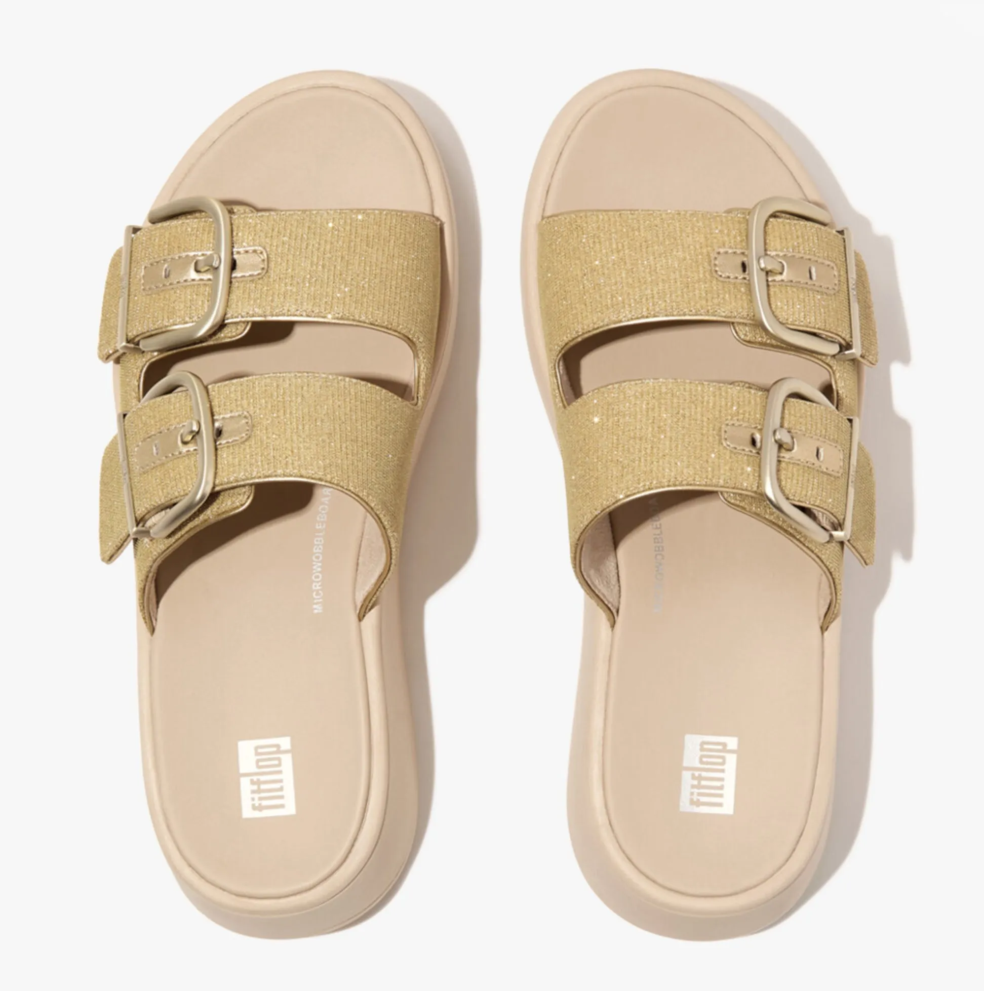 FitFlop F-MODE BUCKLE SHIMMERLUX FLATFORM TWO-BAR Womens Slides Platino sold by Shuperb product image thumbnail 5