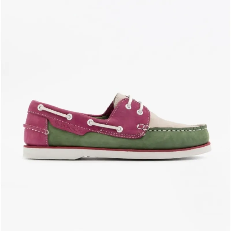 Hush Puppies HATTIE Womens Leather Boat Shoes Green/Pink/Grey sold by Shuperb